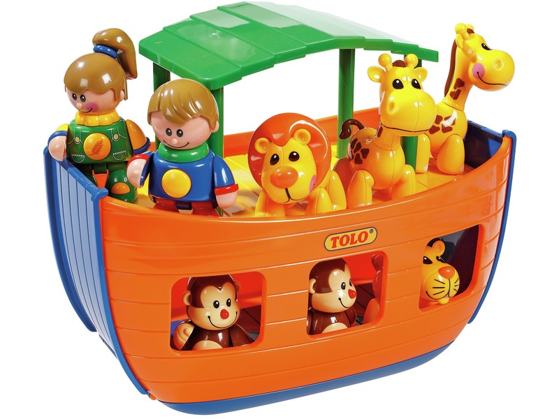 Spielfiguren-Set Arche mit Schiff, 2 Figuren und 6 Tieren, ab 1 Jahr