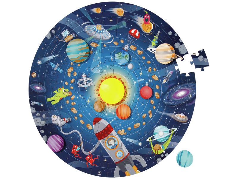 Rundpuzzle Sonnensystem mit LED-Sonne und Poster, ab 5 Jahren
