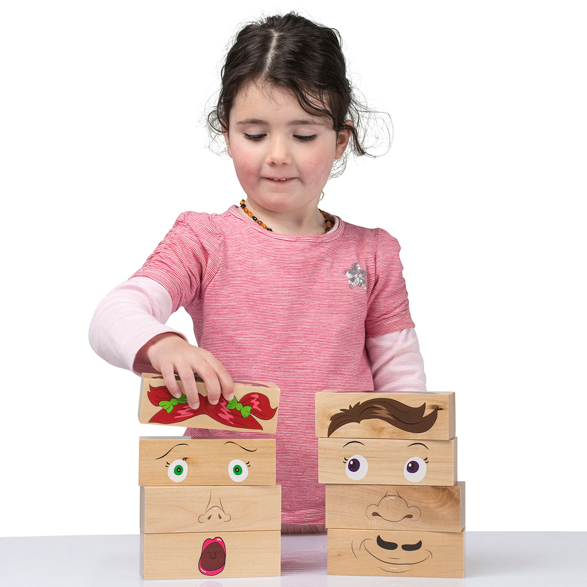 Holzbausteine-Set, Gesicher mit Gefühlen, 8-teilig