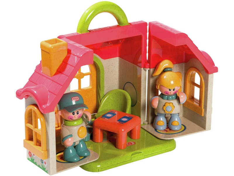 Spielhaus Öko-Haus mit Figuren und Möbeln in Naturfarben, ab 1 Jahr