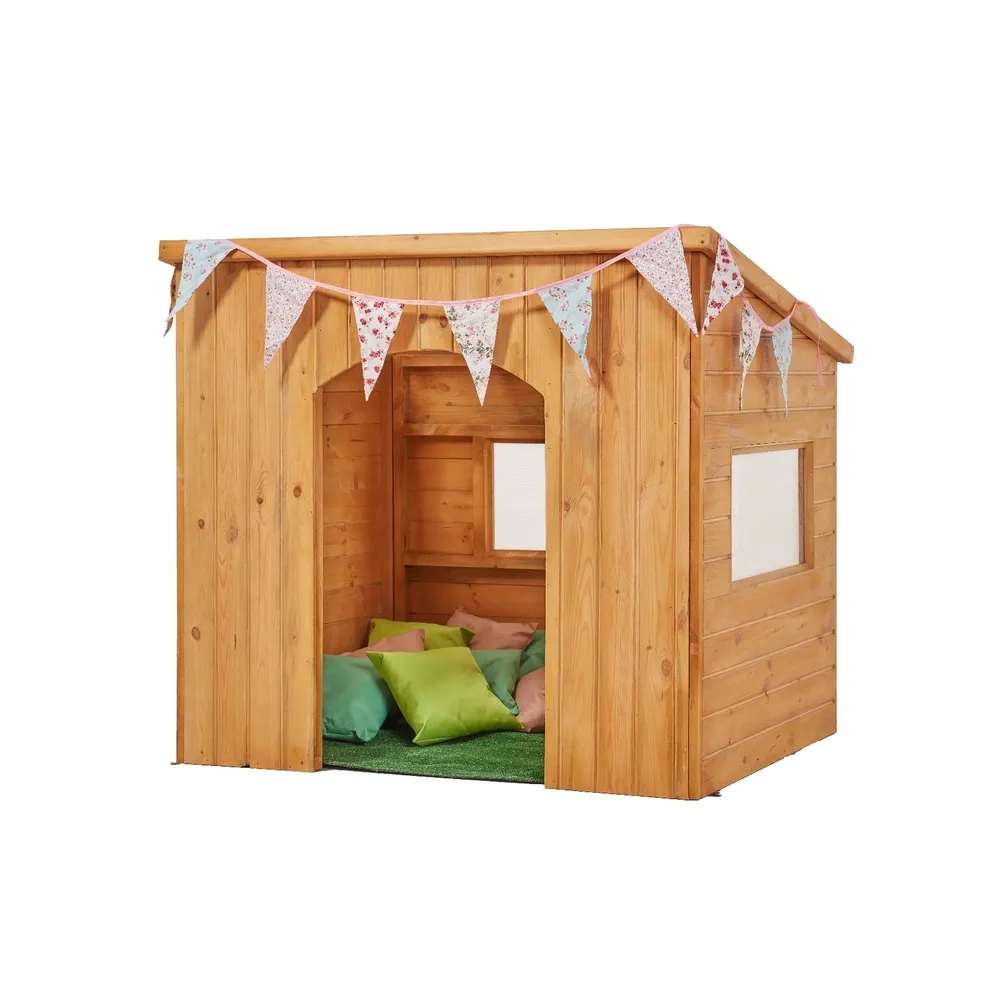 Kleines Spielhaus mit transparentem Dach, aus Holz, Outdoor