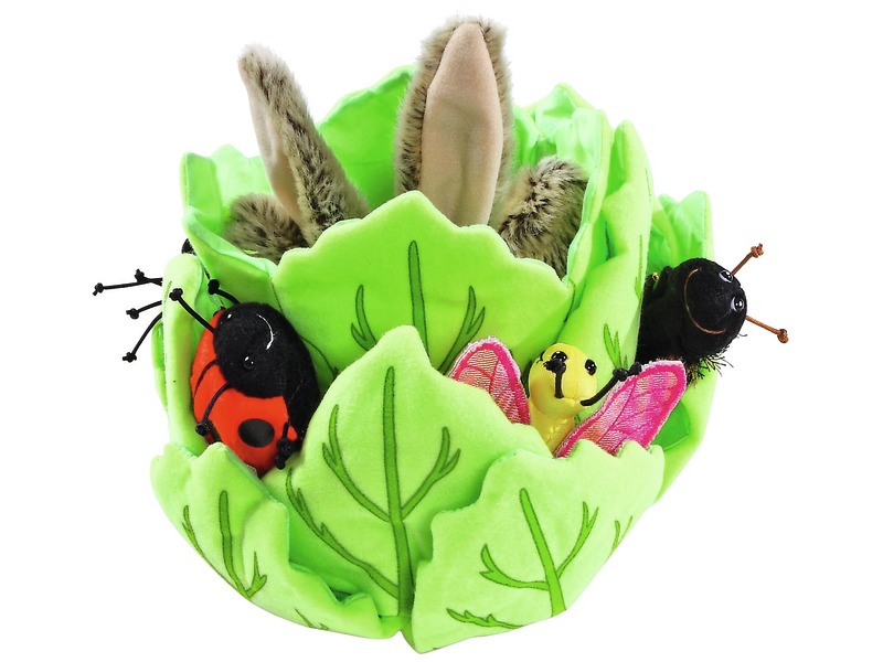 Handpuppen-Versteckspiel Kaninchen im Blattsalat, 6 Fingerpuppen, ab 1 Jahr