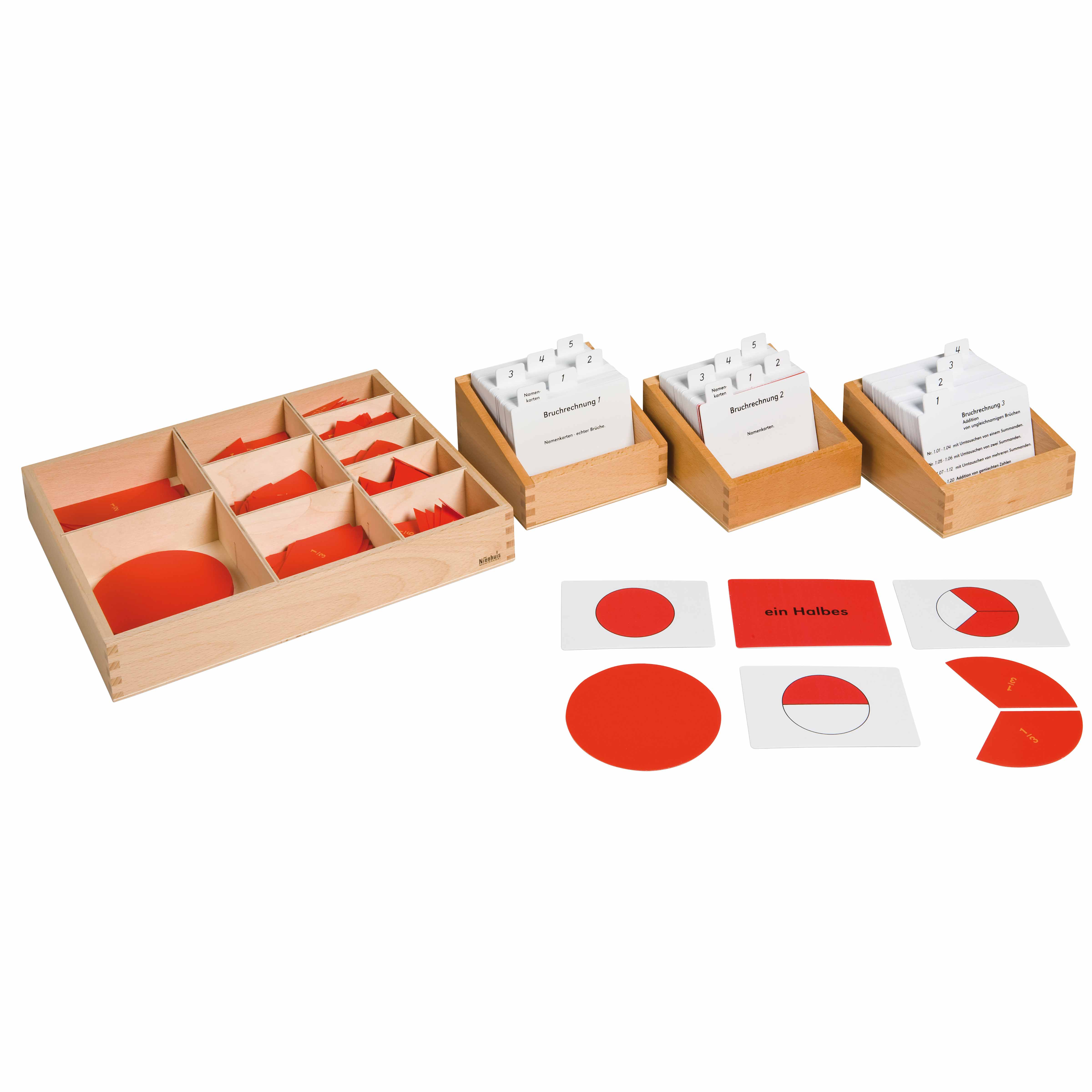 Kasten mit Aufgabenkarten für das Bruchrechnen 1 - Montessori Mathematik