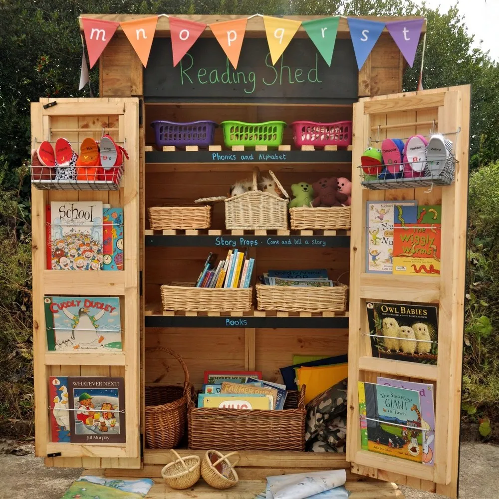 Bücherhäuschen, mit Regalböden, aus Holz, Outdoor