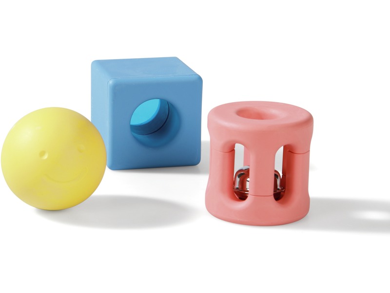 Babyrasseln geometrische Formen aus biobasiertem Material, 3er-Set, ab 0 Jahren