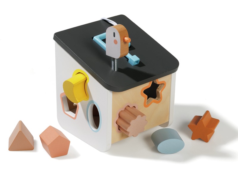 Formenbox Vogelhäuschen, Sortierspiel mit 8 Holzformen, ab 18 Monaten