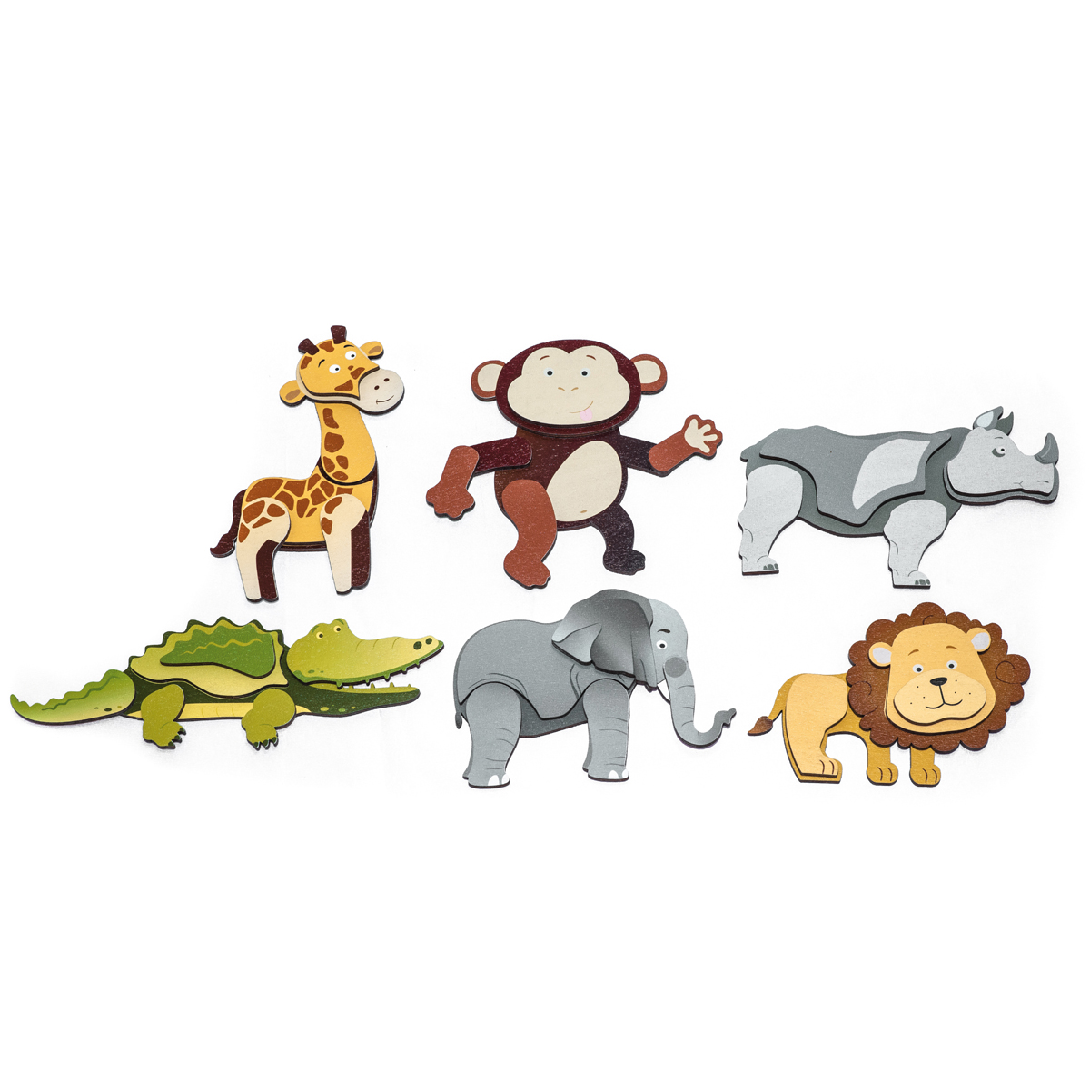 Magnetpuzzle Wildtiere, 6er Set, magnetische Puzzleteile in Holzbox, 4 mm Stärke
