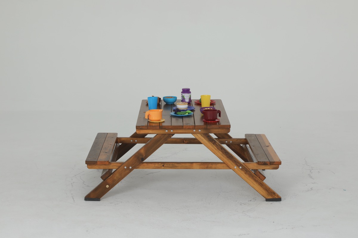 Kindergarten-Sitzgruppe für draußen, einteilig, aus Holz, Outdoor