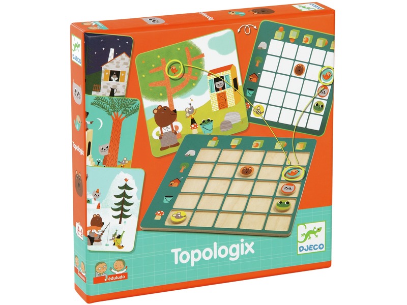 Beobachtungsspiel Topologix mit Holzgitter, Figuren und 20 Karten, ab 4 Jahren