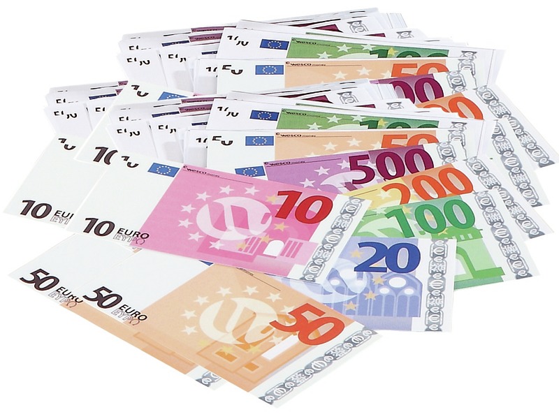 Spielgeld in Euro, Set mit 56 Scheinen von 5 bis 500 €, ab 3 Jahren