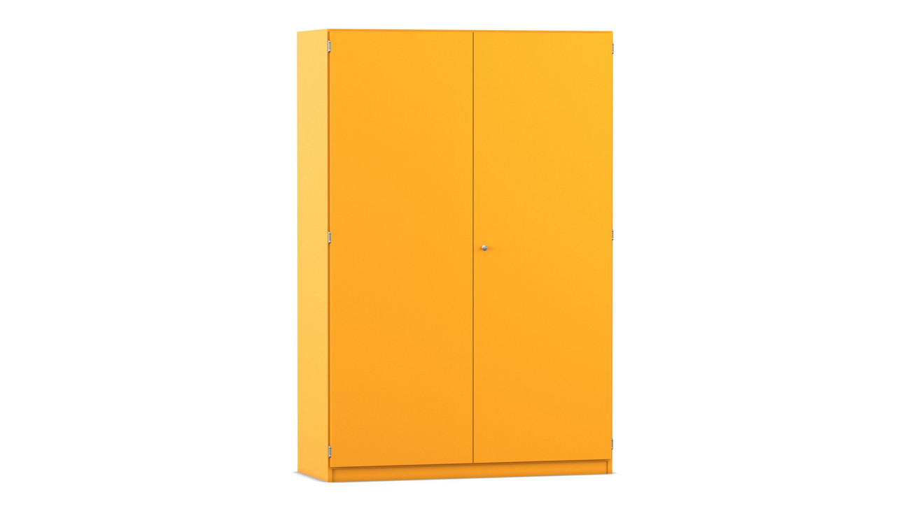 Flexeo® Garderobenschrank mit einer Garderobe und 6 Fächern, gelb, 50 cm Tiefe, mit Schloss