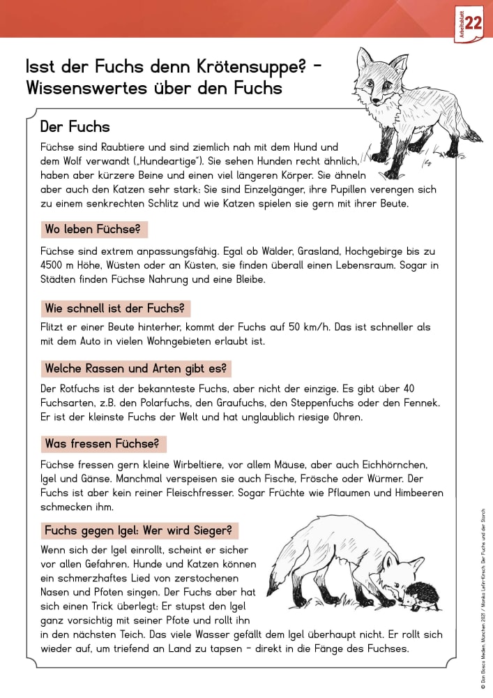 Arbeitsmaterial Der Fuchs und der Storch, 5-11 Jahre