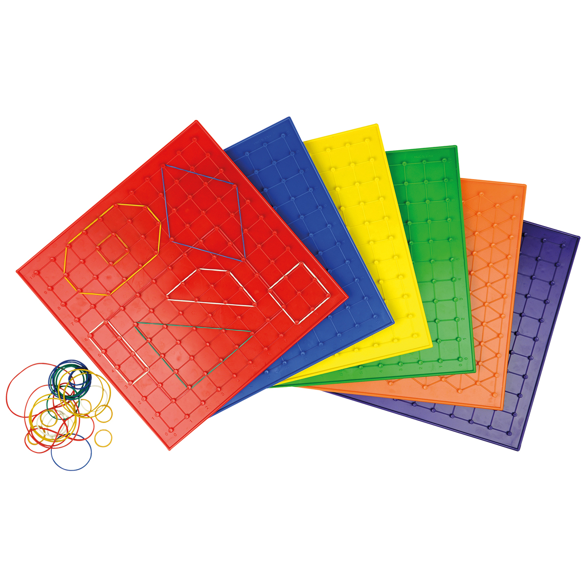 Geo Brett 6er Set 23 cm, 23 x 23 cm, Dreieckstifte und Raster