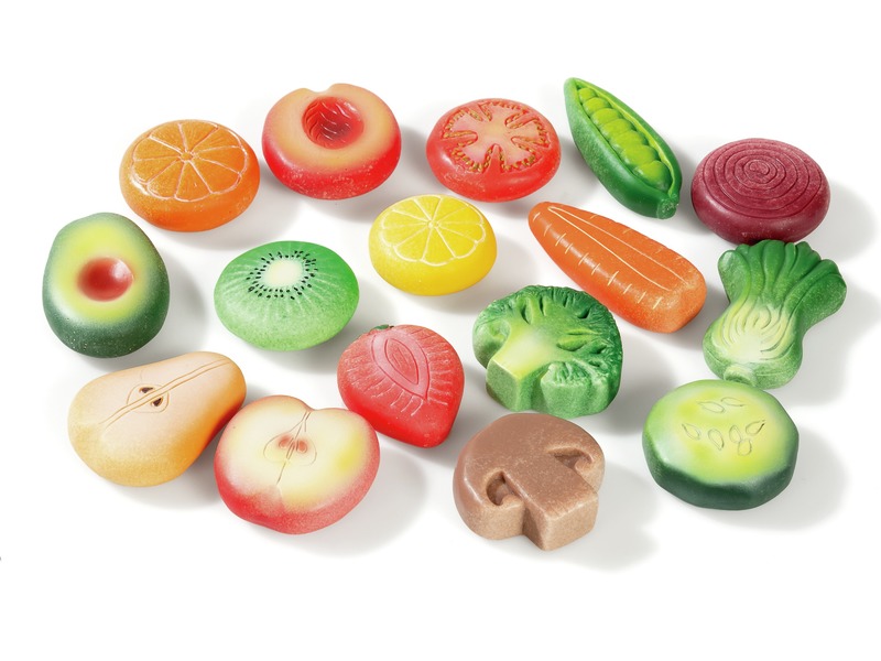 Sensorische Lebensmittel aus Stein, 8 Obst- und 8 Gemüsesorten, ab 2 Jahren