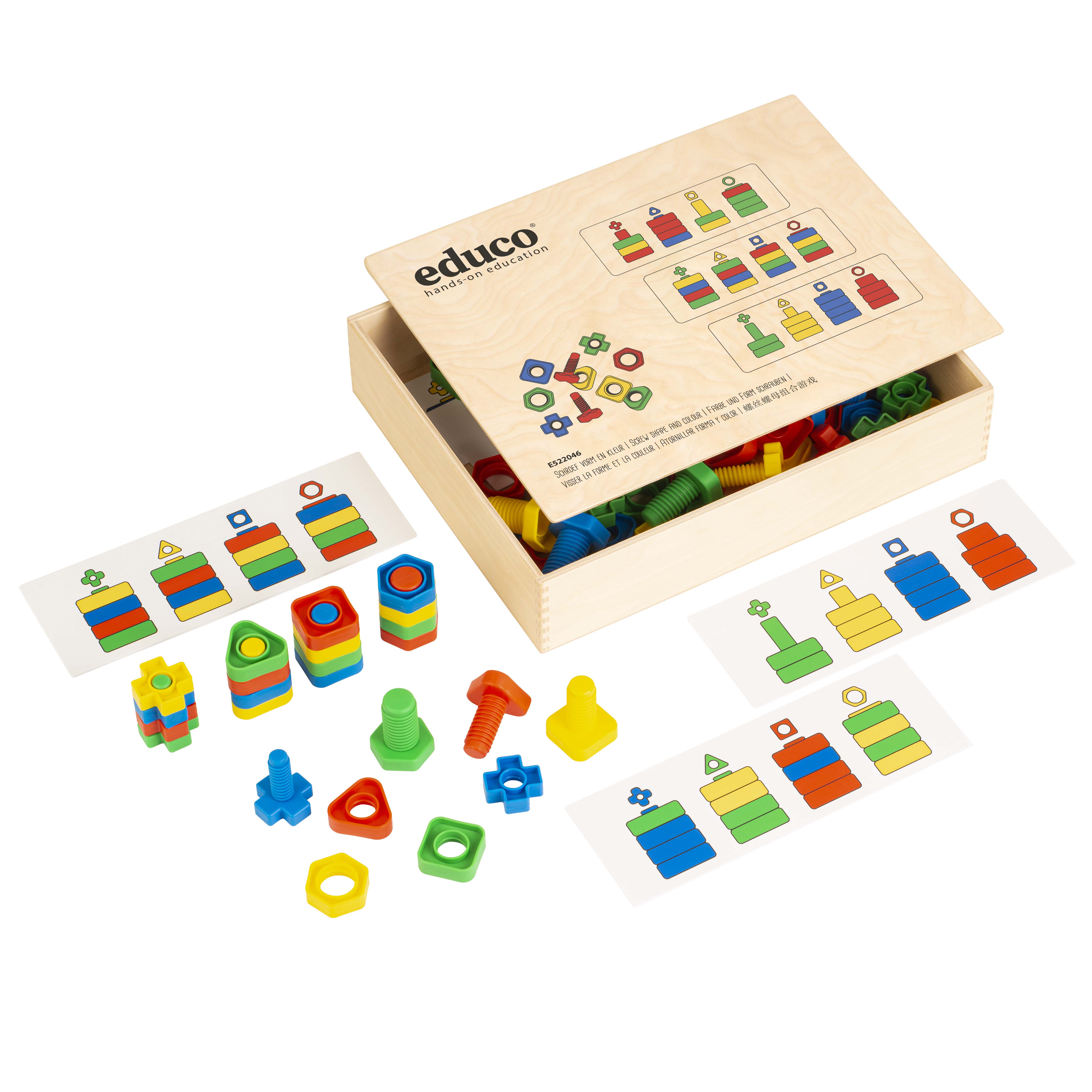 Form und Farbe schrauben – Schrauben-Set aus Holz, ab 3 J.