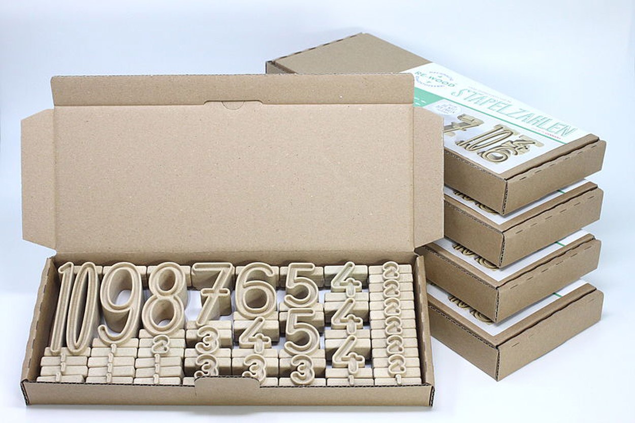 Stapelzahlen 100er Zahlenraum (34 Stück) - Zahlenbausteine naturfarben aus RE-Wood®