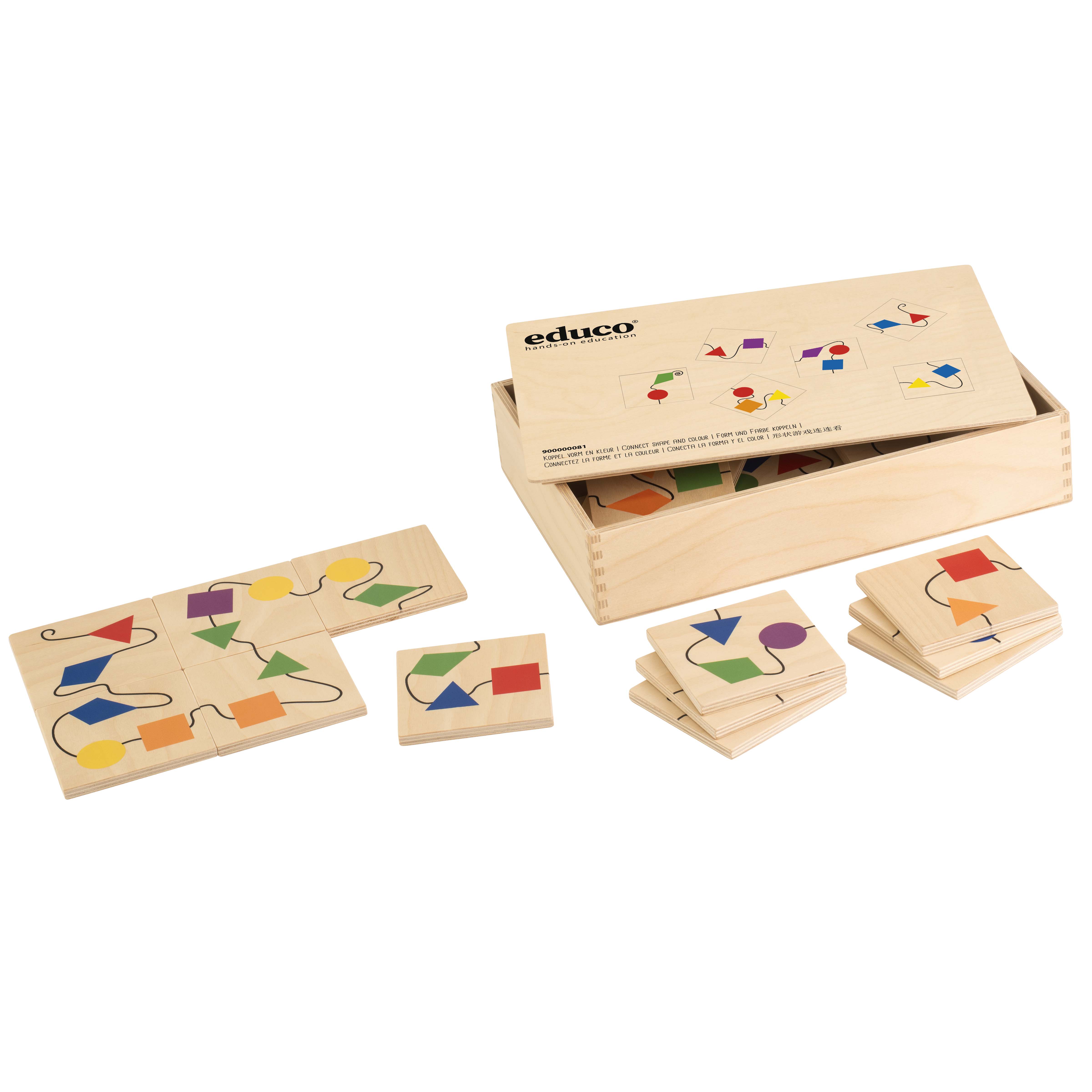 Form und Farbe zuordnen – Dominospiel aus Holz