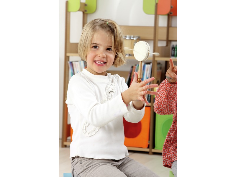 Handtrommel mit 2 Schlagkugeln, Rhythmusinstrument aus Holz, ab 5 Jahren