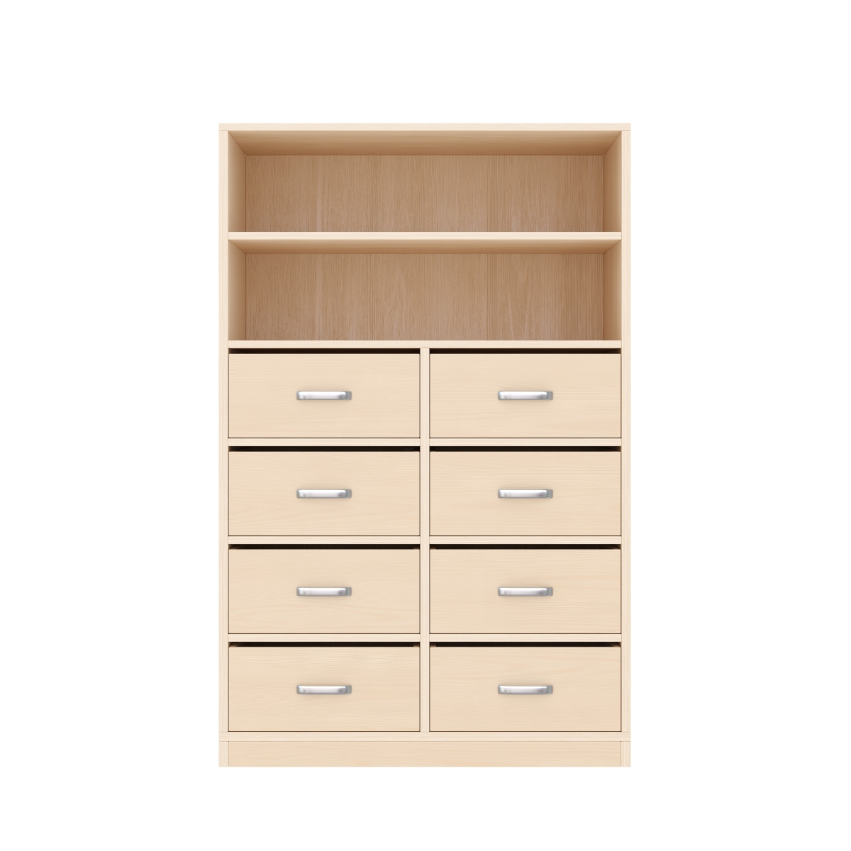 Regalschrank, mittelhoch, 2 Fächer, 8 Schubladen, mit Holzsockel, 80x39x120 cm, Ahorn