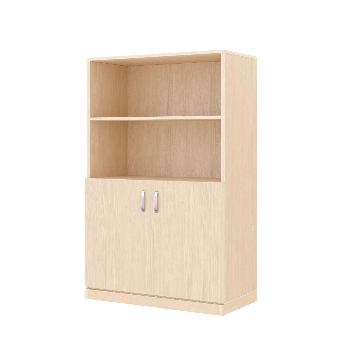 Regalschrank, mittelhoch, 2 Türen, 2 Fächer, mit Holzsockel, 80x39x120 cm, Ahorn