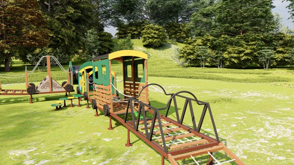 Spielgerät Eisenbahn, Kletter- und Balancierparcour, Komplettset mit Kriechtunnel, 12-teilig, Outdoor