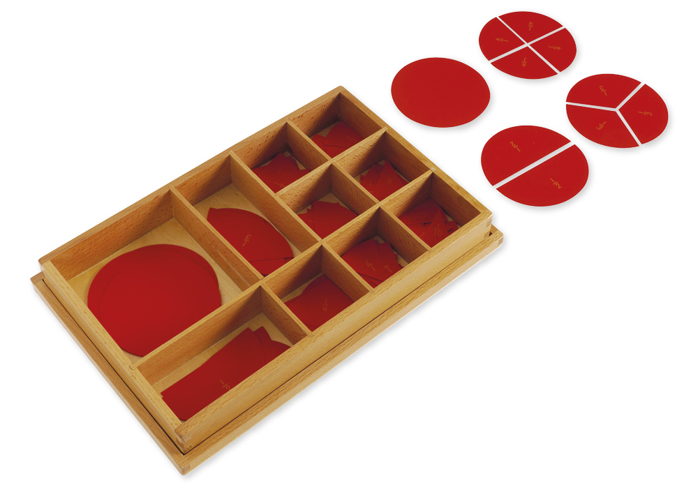 Montessori Kasten mit Bruchrechenkreisen aus Kunststoff