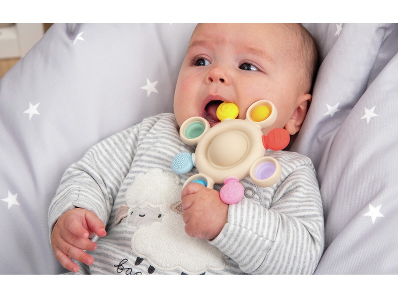 Baby-Rassel Pop it aus Silikon, ab 0 Jahren