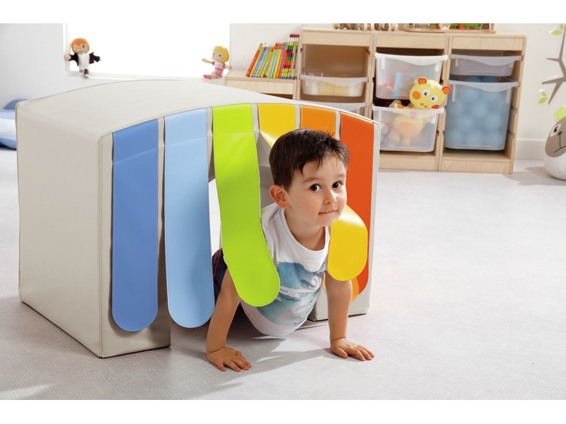 Krabbelbrücke Babimodule mit Vorhang aus Schaumstoff, ab 1 Jahr, elfenbein