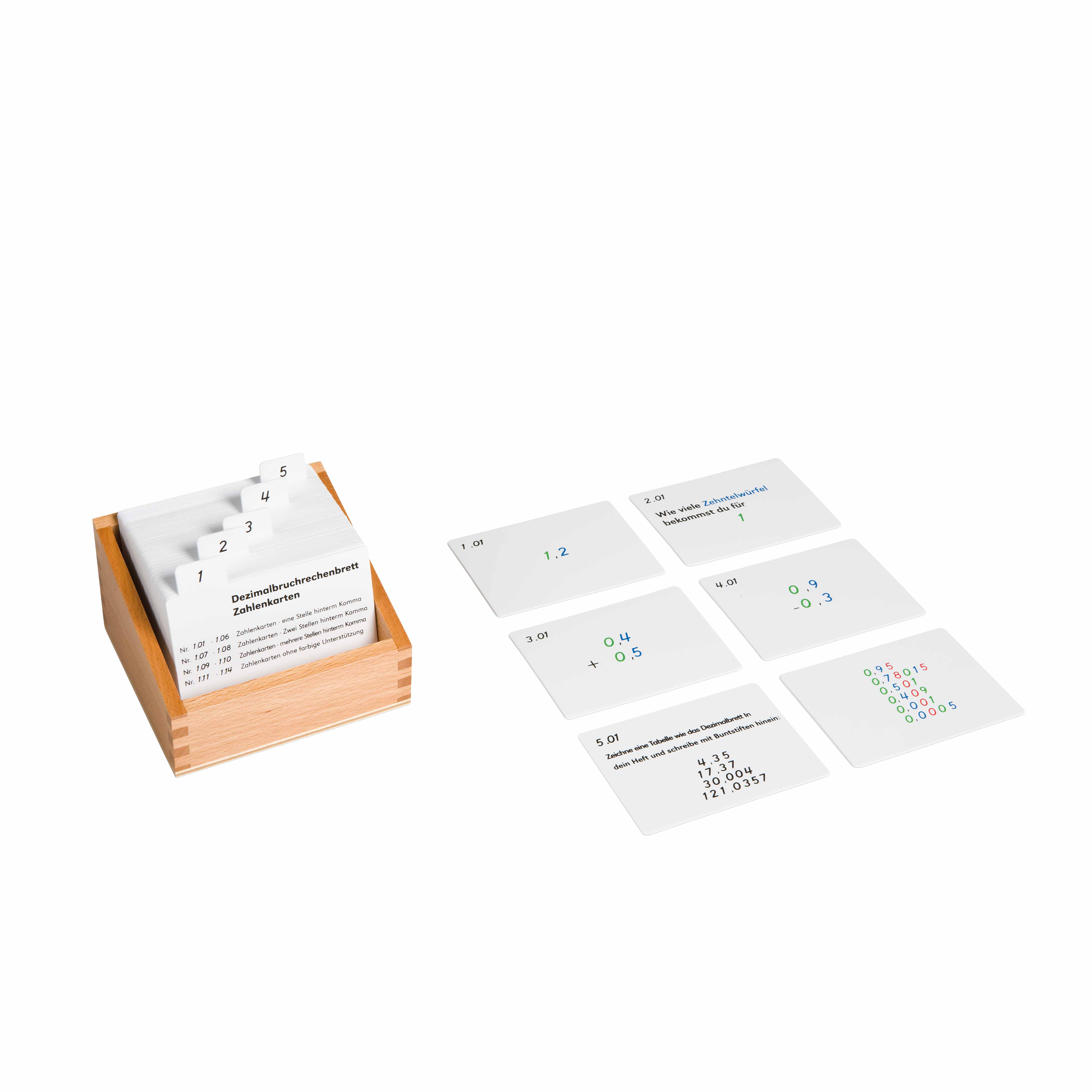 Kasten mit Aufgabenkarten für das Dezimalbruchrechnen 1 - Montessori Mathematik