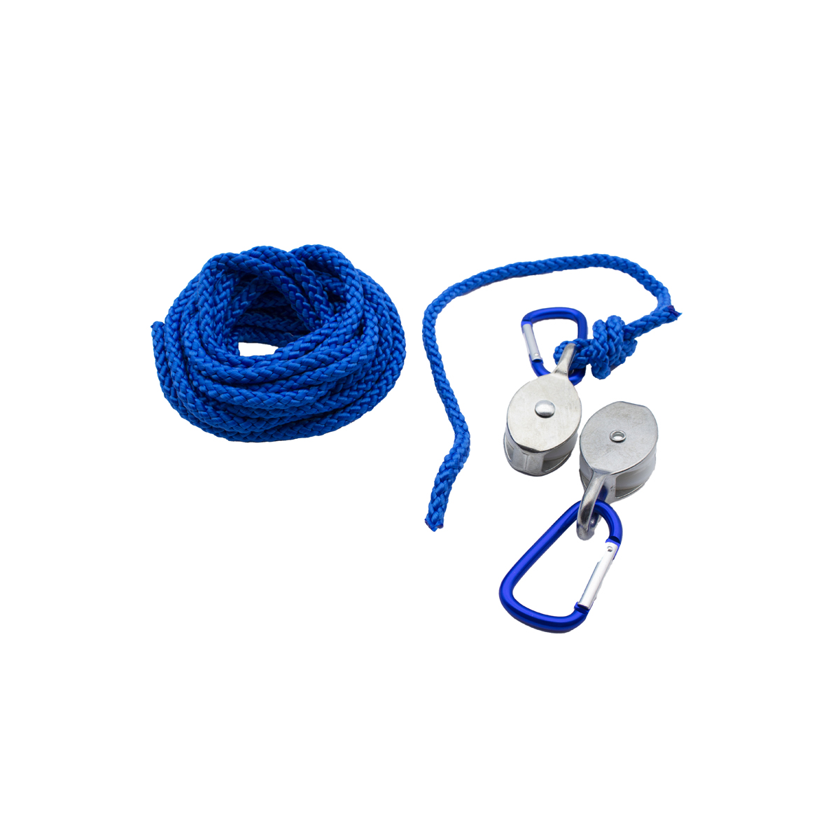 Flaschenzug, 2 Karabiner, 2 Rollen und 5 m Seil, belastbar bis 15 kg, ab 5 Jahre