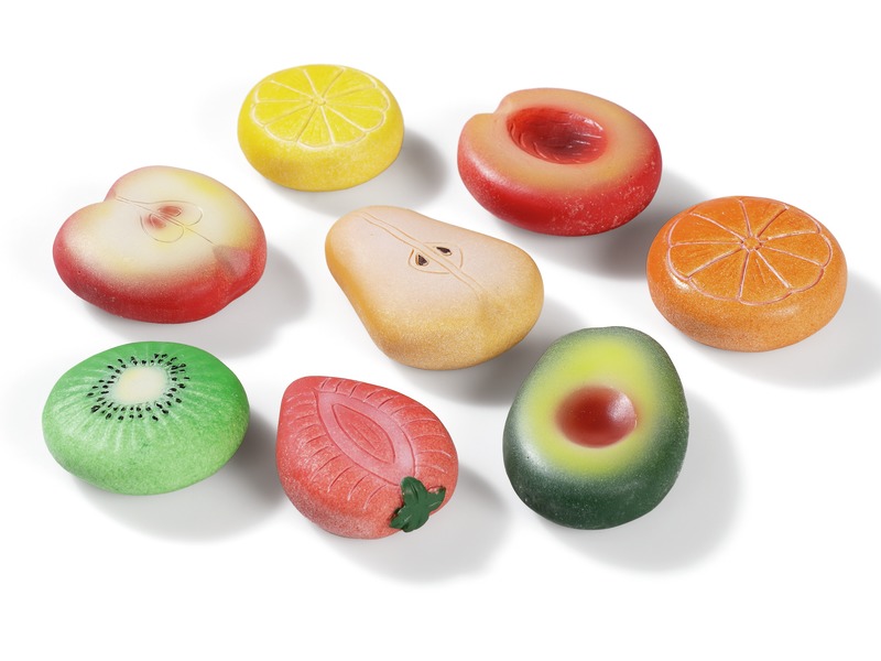 Sensorisches Obst aus Stein, 8 Stück, für drinnen und draußen, ab 2 Jahren