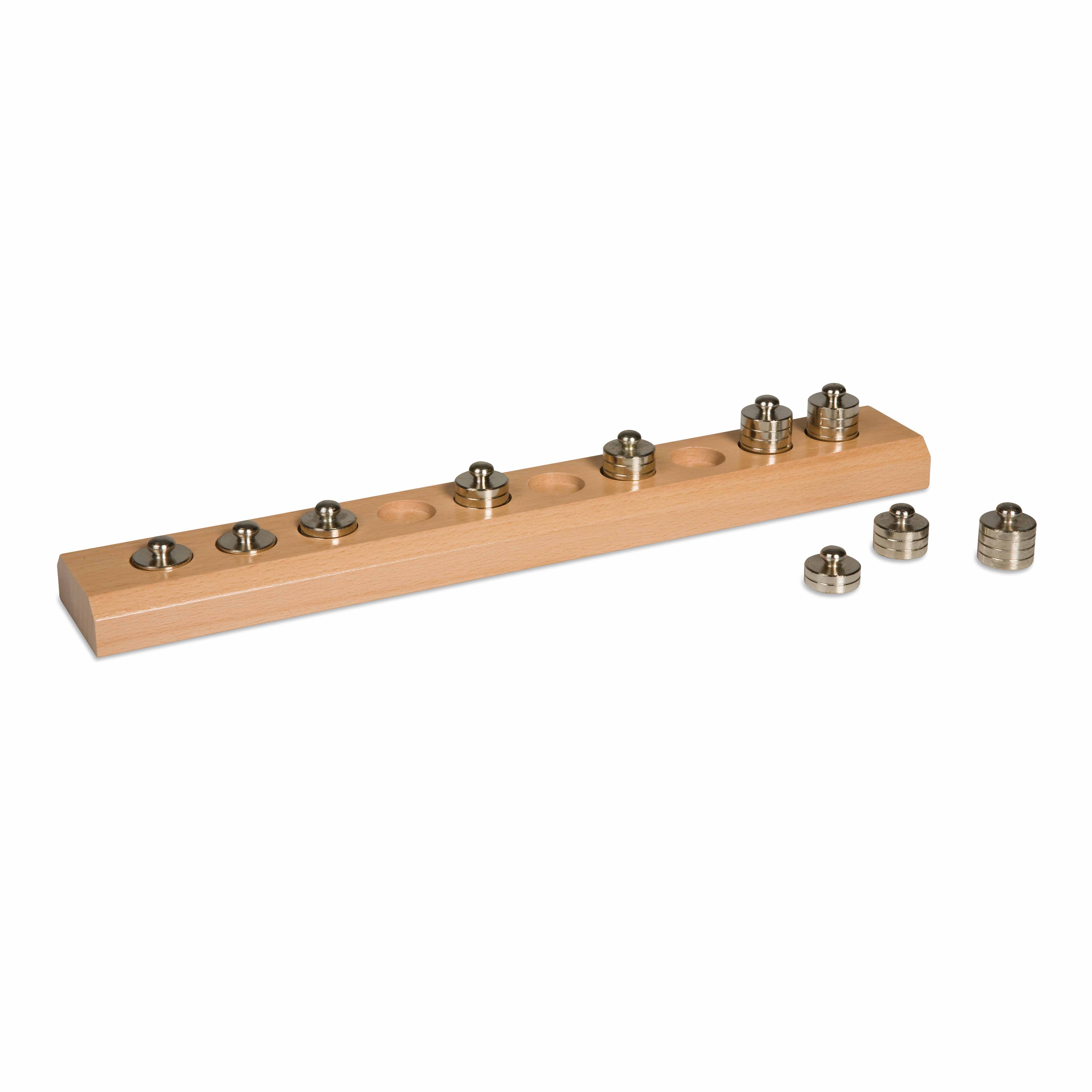 Holzblock mit 10 kleinen Gewichten - Montessori Mathematik