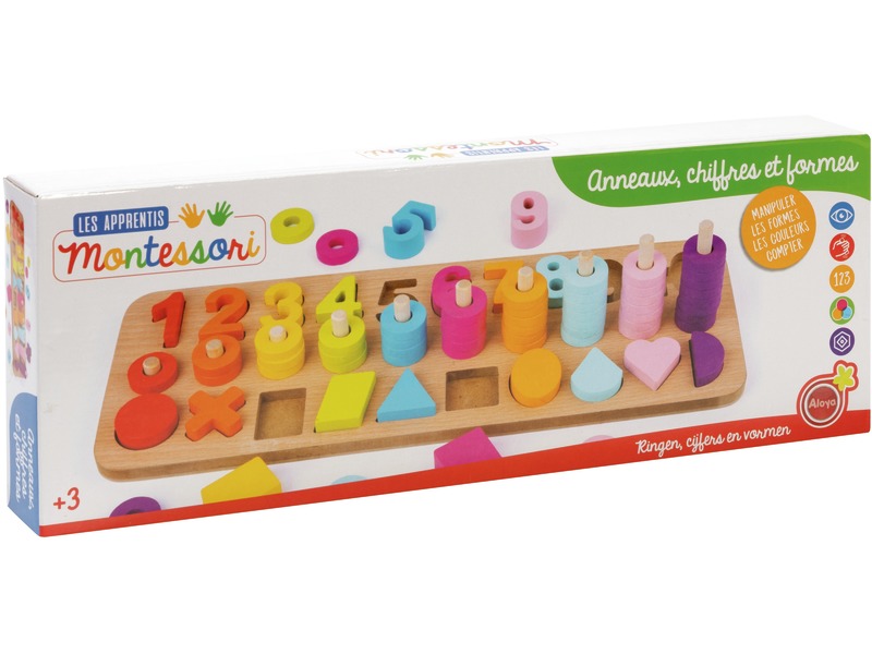 Abakus mit Zahlen, Steckspiel mit Ringen, Formen und Farben, ab 3 Jahren