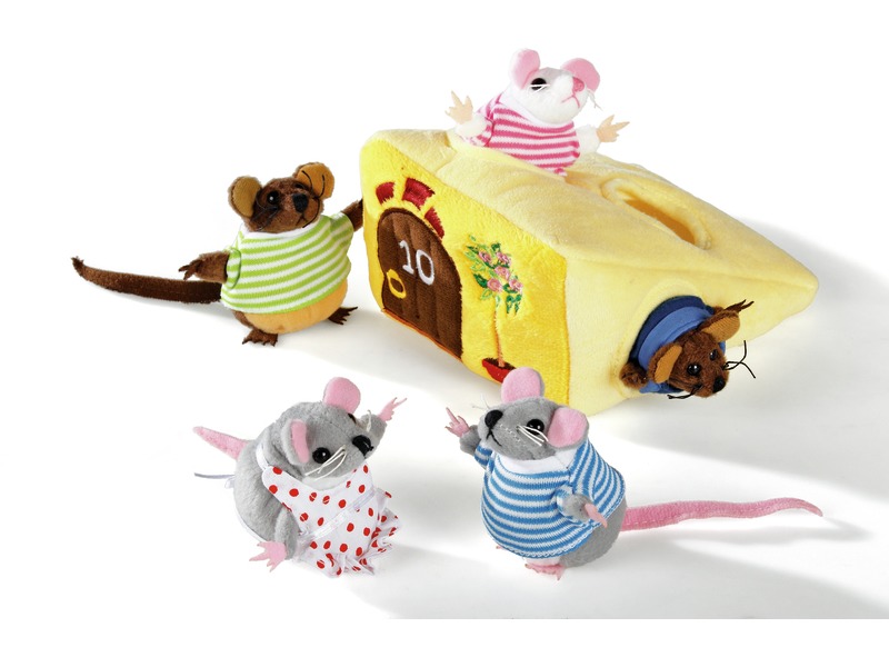 Handpuppen-Set Familie Maus zum Versteckspielen, Käse und 5 Mäuse, ab 1 Jahr