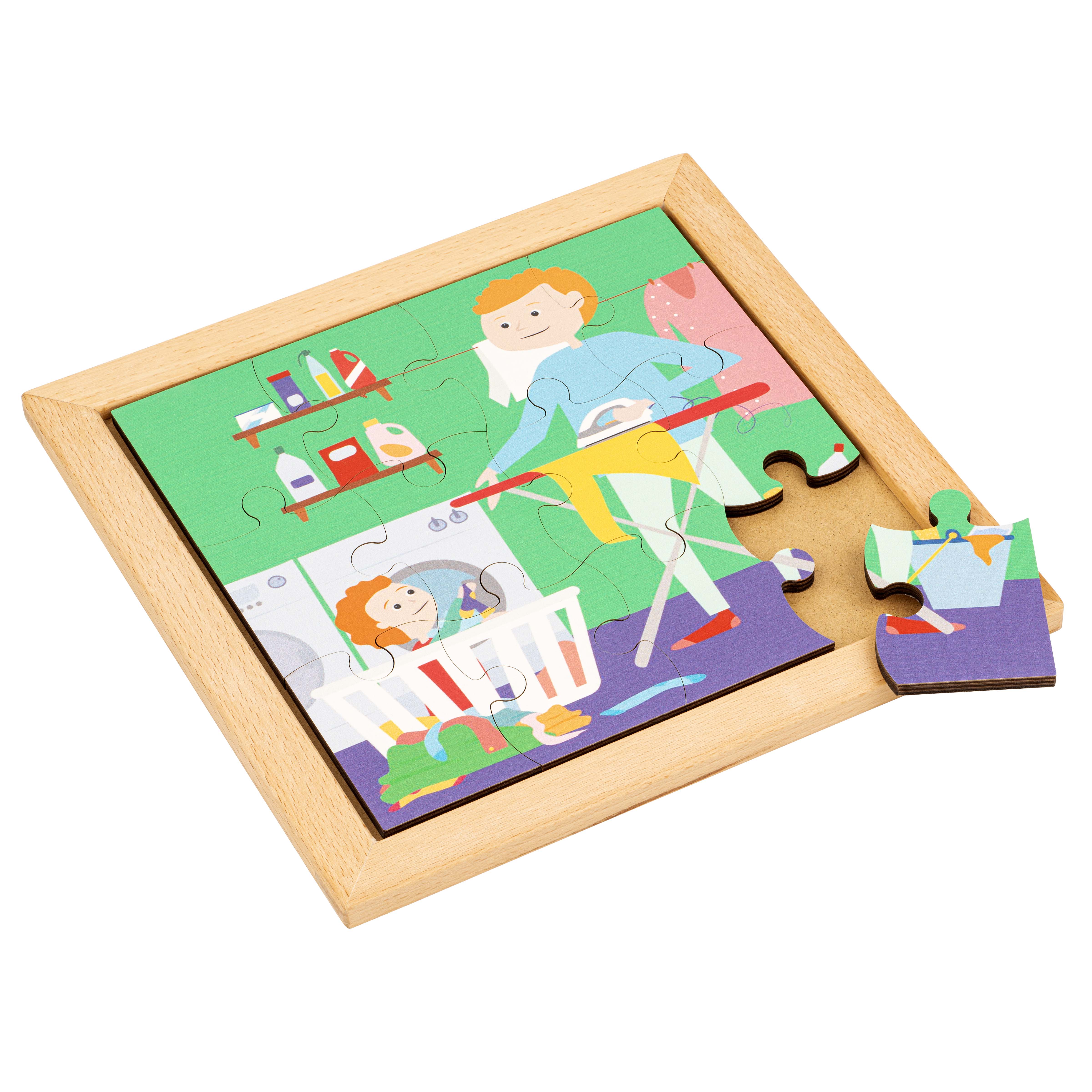 Bilderpuzzle Waschküche – 12 Teile aus Holz, ab 3 Jahre