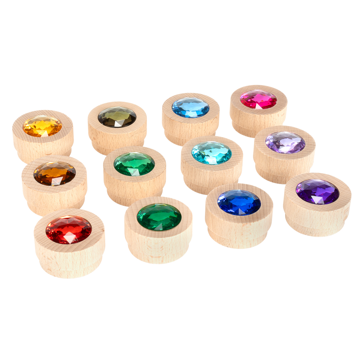 Holz Funkelsteine Regenbogen, 12er Set, Ø 4,5 x 2,5 cm