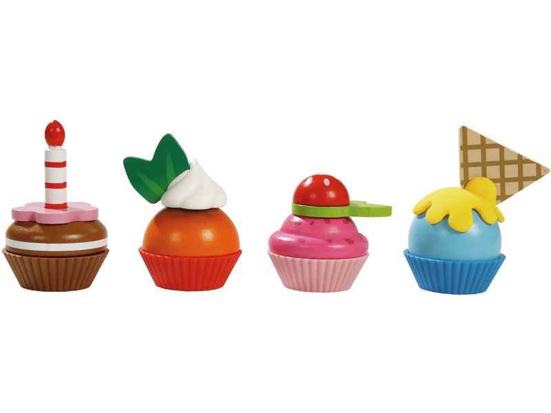 Cupcakes aus Holz zum Verzieren, Spiellebensmittel, 18 Teile, ab 3 Jahren