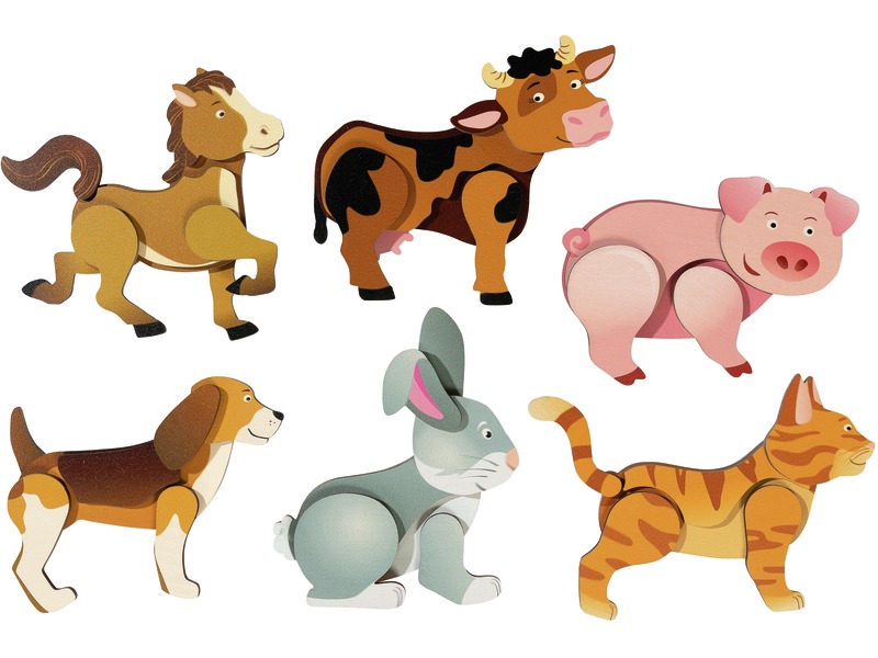 3D-Magnetpuzzle-Koffer Bauernhoftiere, 6 Puzzles aus Holz, ab 3 Jahren