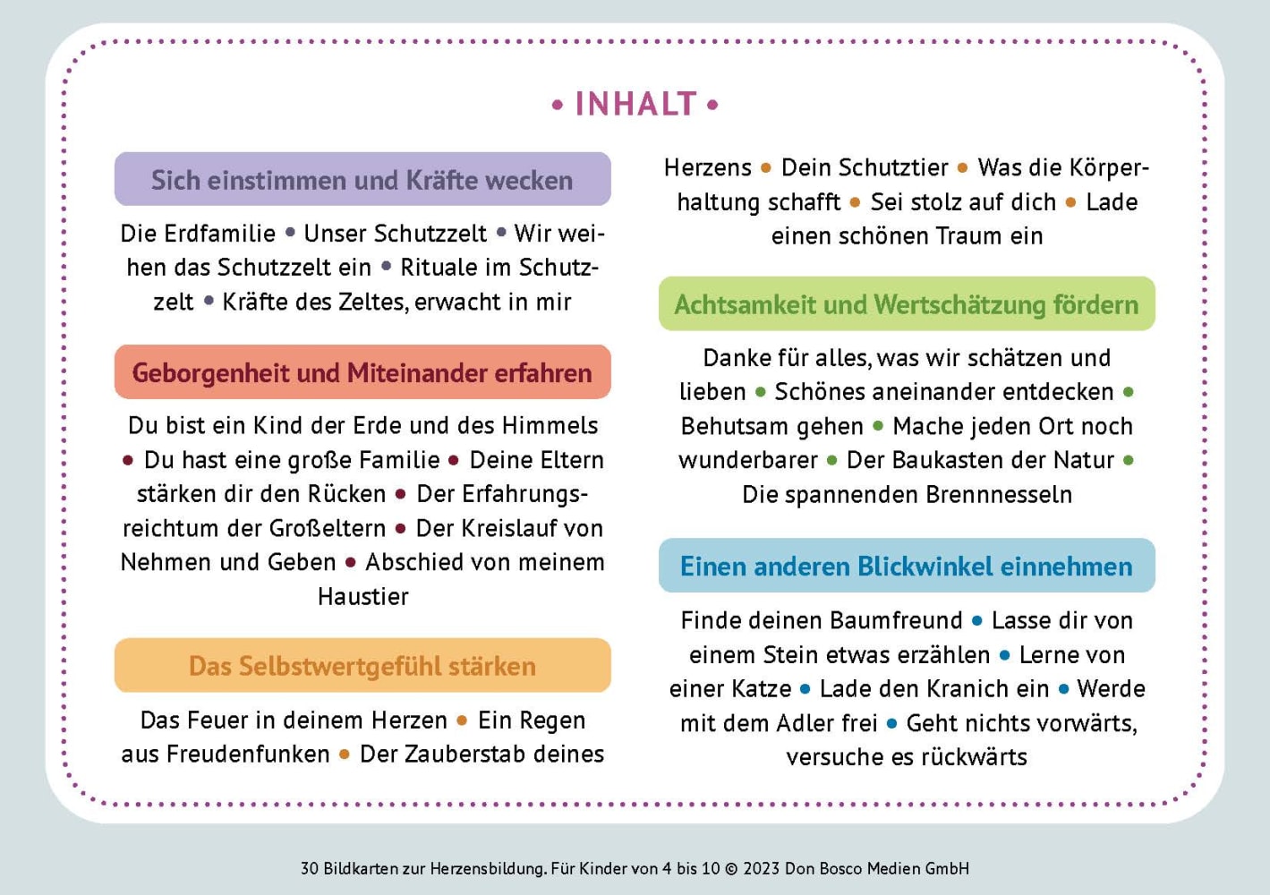 30 Bildkarten zur Herzensbildung, 4-10 Jahre