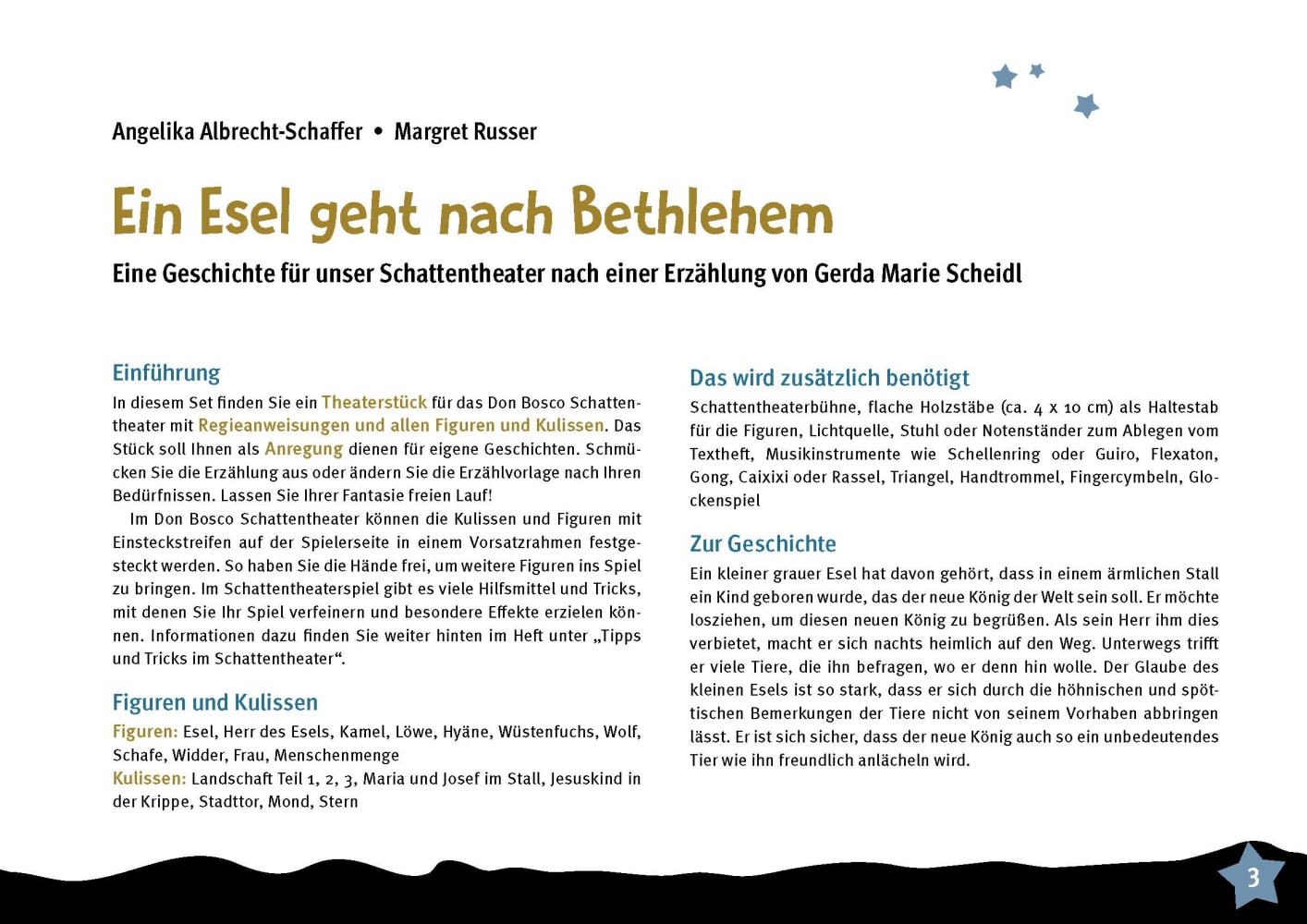 Ein Esel geht nach Bethlehem. Eine Geschichte für unser Schattentheater, ab 3 Jahre