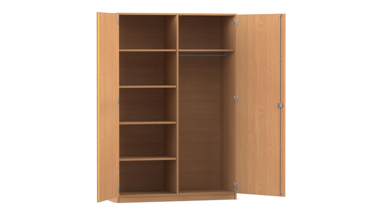 Flexeo® Garderobenschrank mit einer Garderobe und 6 Fächern, Buche dunkel, 50 cm Tiefe, mit Schloss