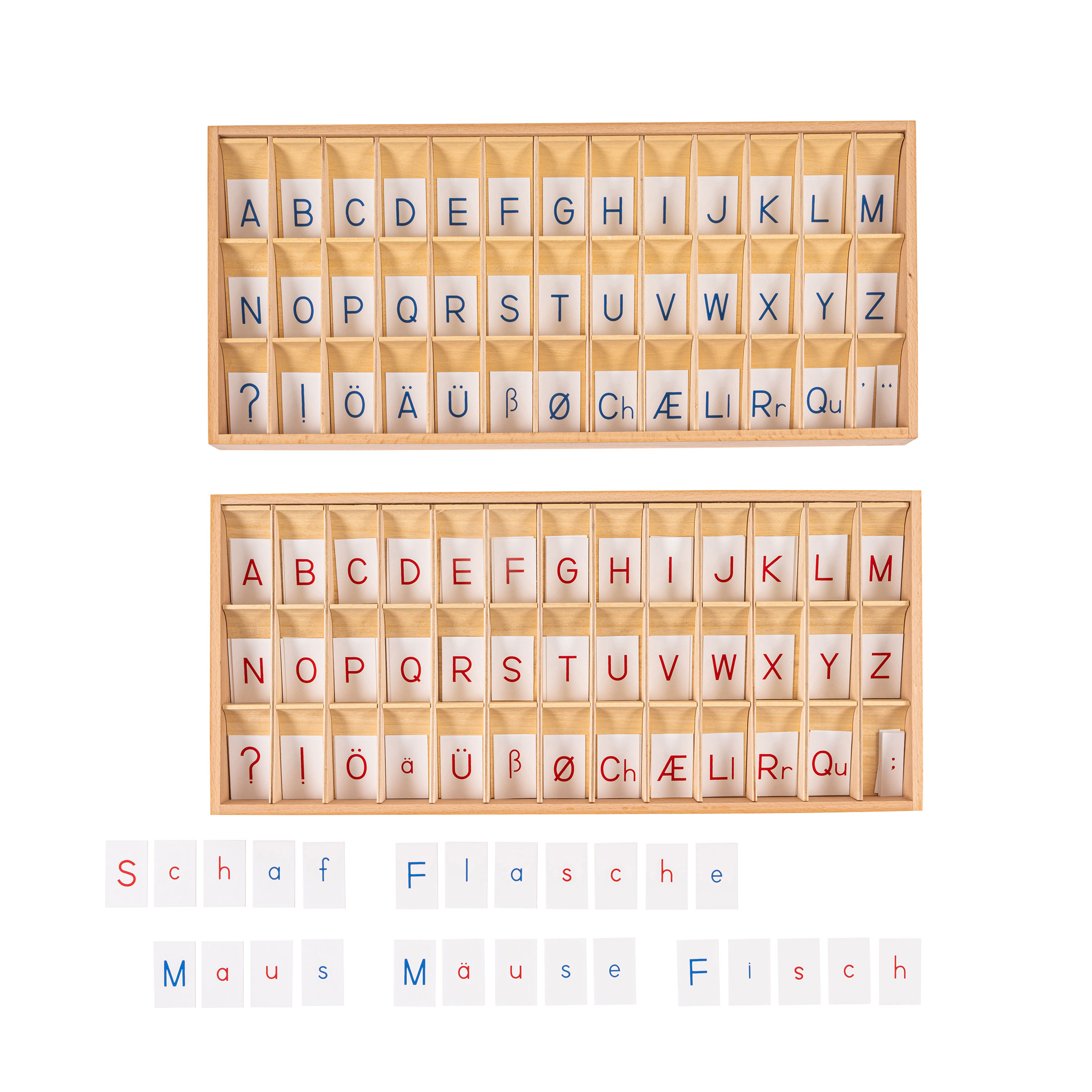 Bewegliches Alphabet aus Holz, groß: Druckschrift (englisch) - Montessori Sprache