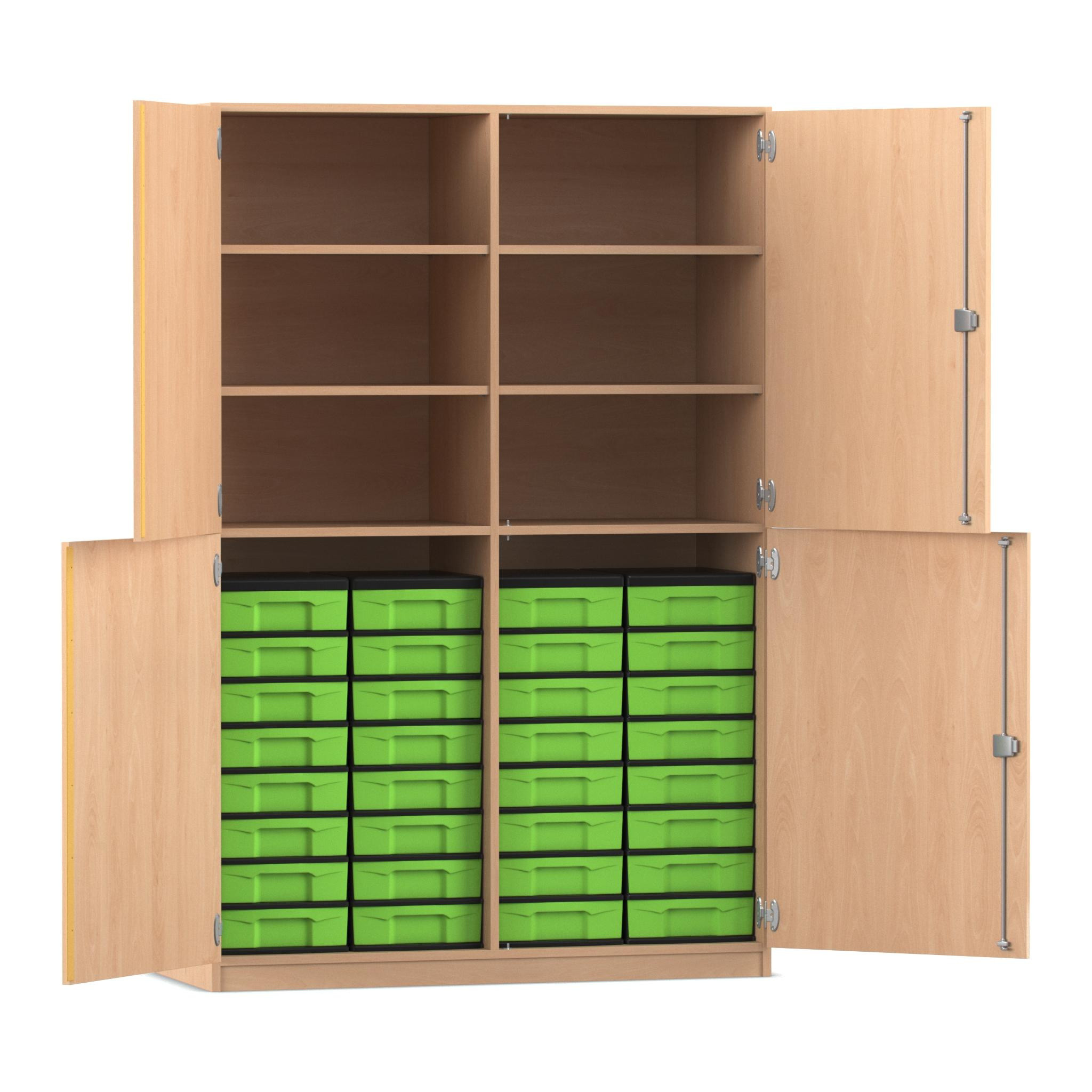 Flexeo Halbtürenschrank, Buche hell, 4 Drehtüren, 32 Boxen klein, grün, HxBxT: 190x126,4x60 cm, Bogengriff mit Schloss