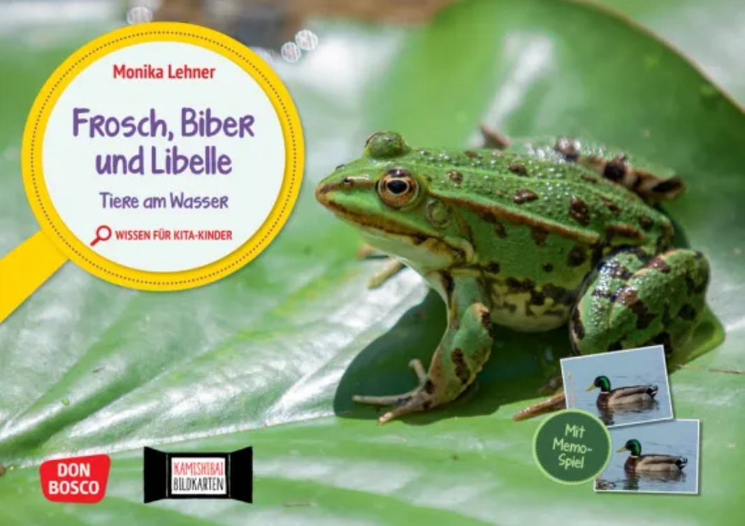 Frosch, Biber und Libelle. Tiere am Wasser. Kamishibai Bildkarten und Memo-Spiel, ab 3 Jahre