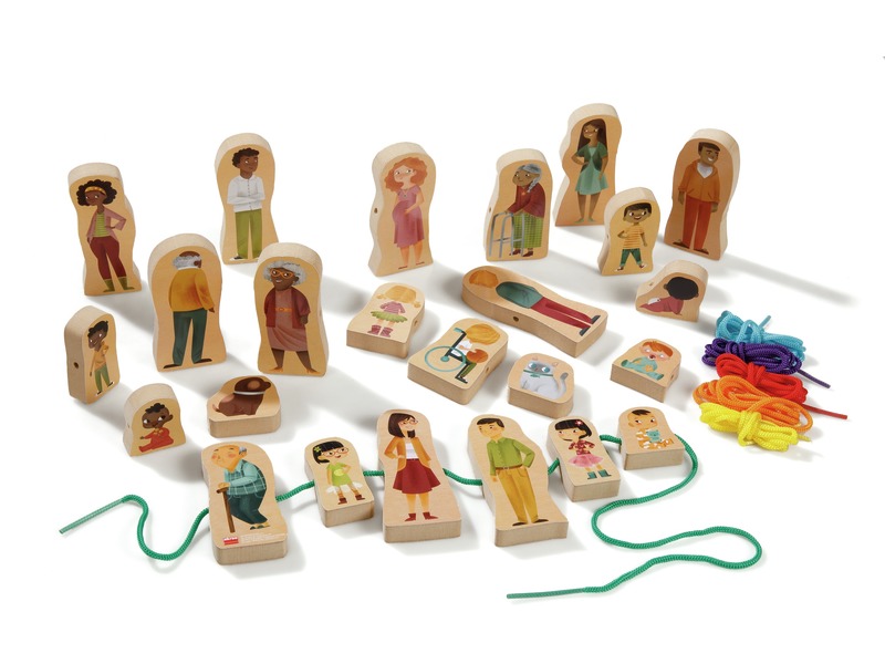 Fädelspiel Familien der Welt aus Holz, 24 Figuren, ab 3 Jahren