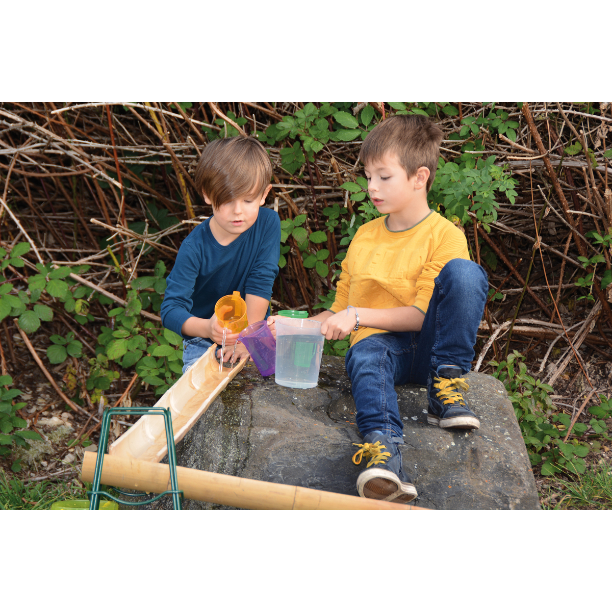 Bambusrinnen 4er Set 120 cm, Wasserbahn, erweiterbar, ab 3 Jahre