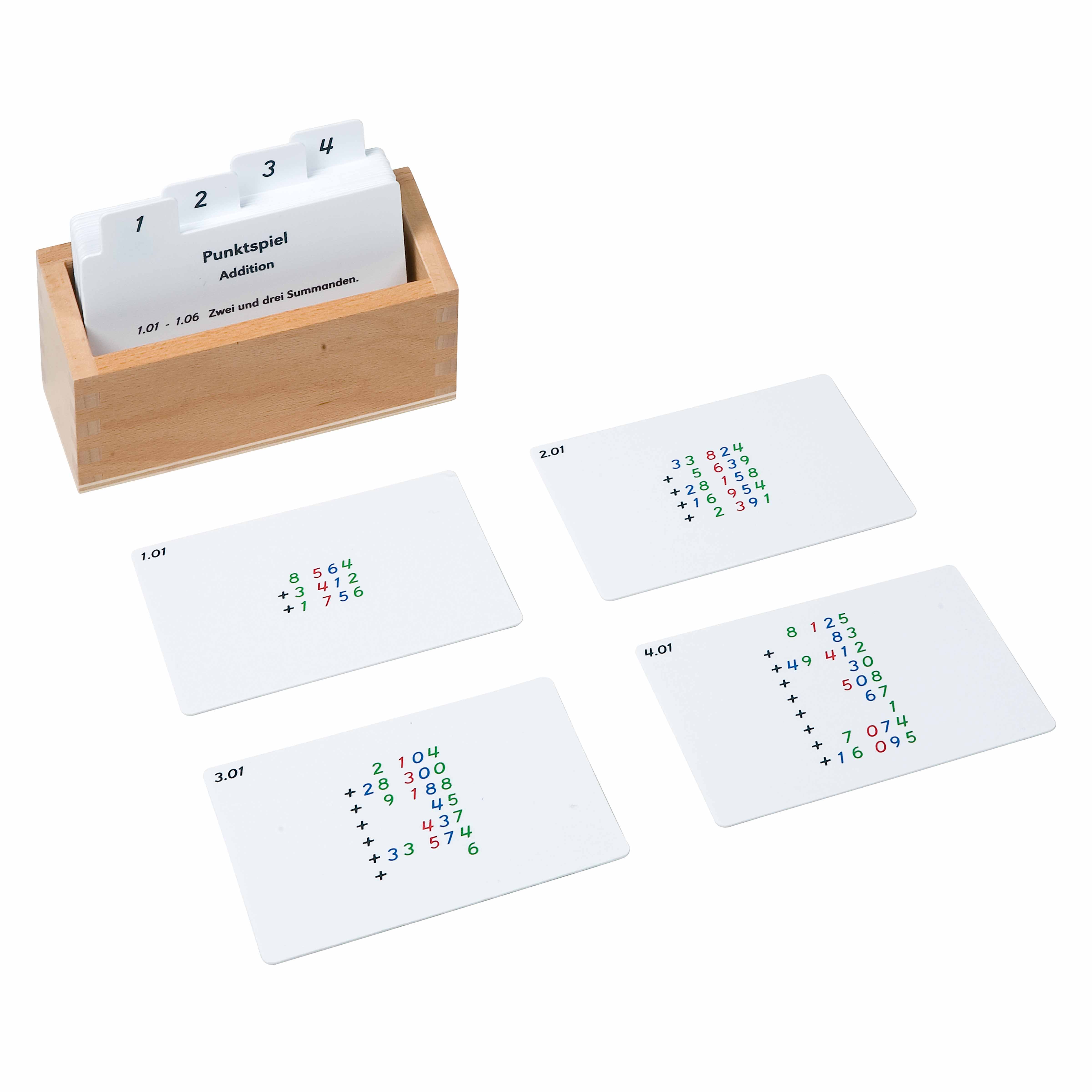Kasten mit Aufgabenkarten für das Punktspiel - Montessori Mathematik