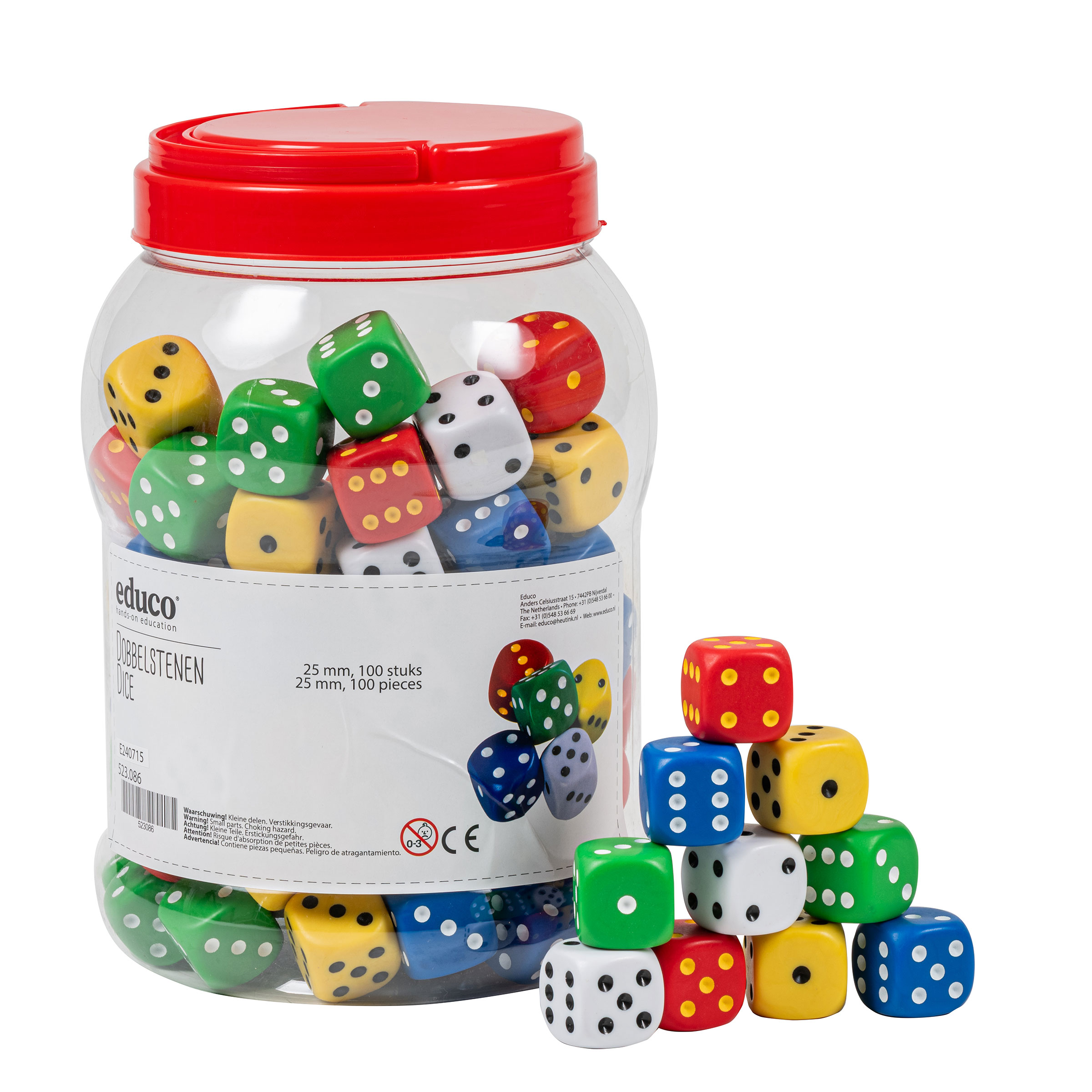 Bunte Punktewürfel 25 mm, 100 Stück - für Spiel und Rechnen