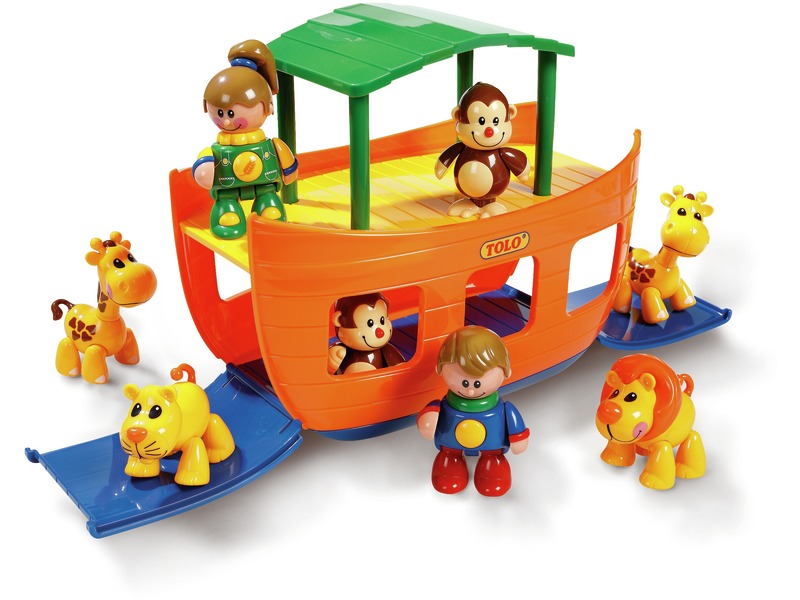 Spielfiguren-Set Arche mit Schiff, 2 Figuren und 6 Tieren, ab 1 Jahr