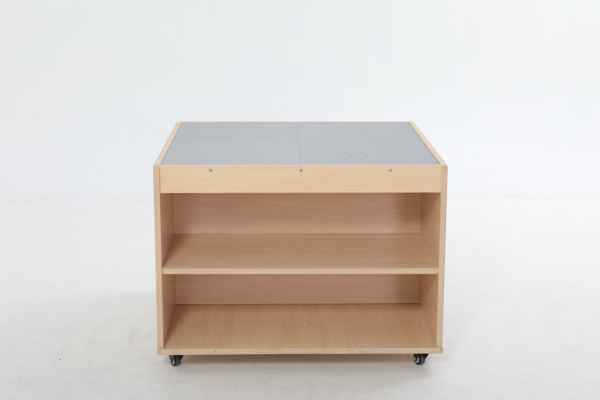 Bausteinwagen für Klemmbausteine, 4 Fächer, mit Rollen, aus Holz, 87x84x60 cm, Ahorn